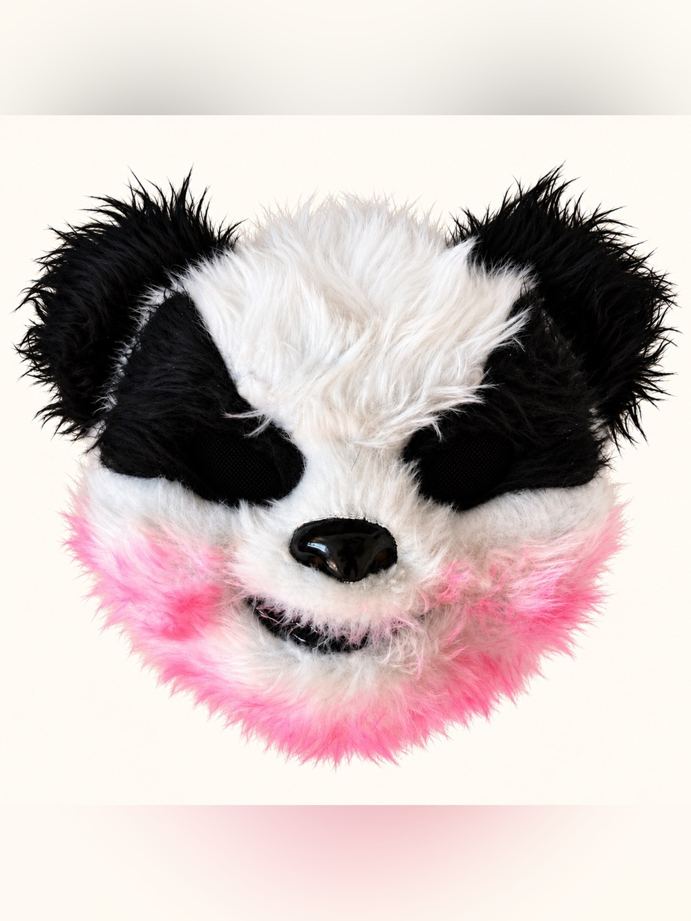 Scary Plush Panda Halloween Mask / Spooky Toy Mask in White, Black & Pink Teen
